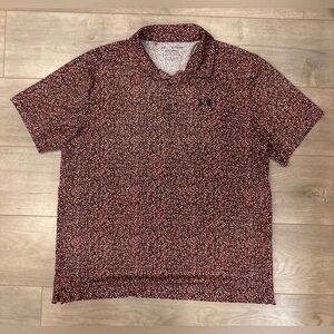 Under Armour Polo Shirt Men's XL Red Floral All Over Print Golf Playoff Logo